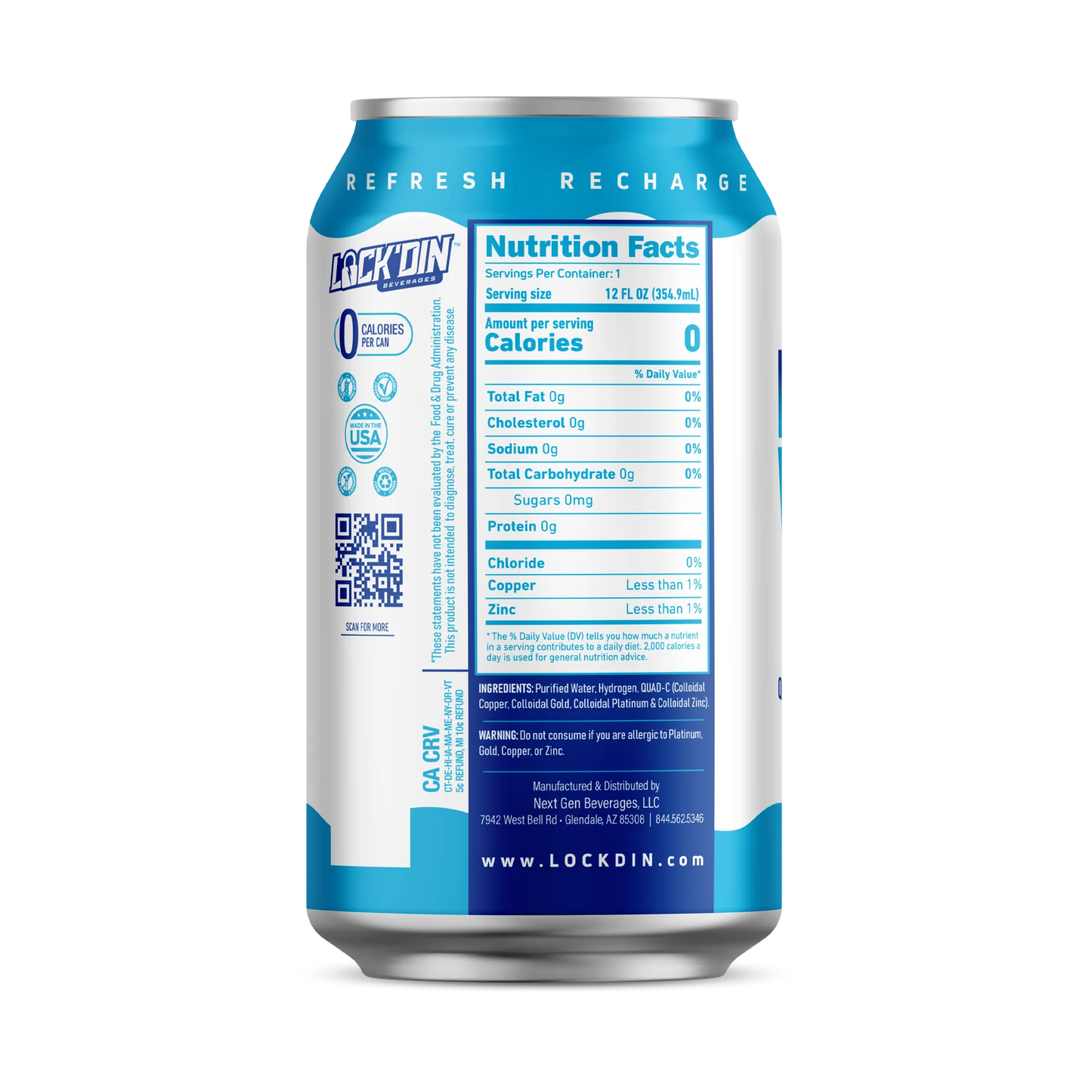LOCK'DIN - Original Hydrogen Water w/ Quad-C (Case of 12)